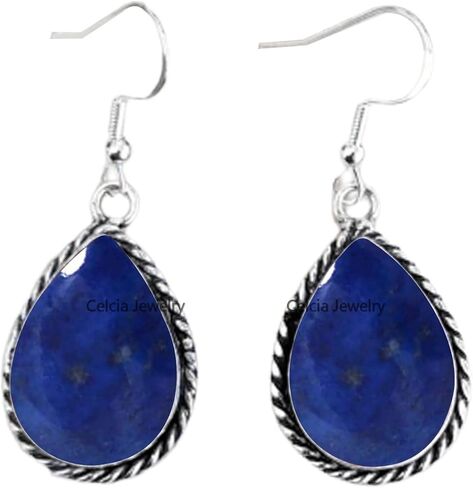 Pure 925 Sterling Silver Dangle Drop Earrings for Women, Pear Gemstone Handcrafted Earrings for Women & Girl ('Amethyst) in Saudi Arabia