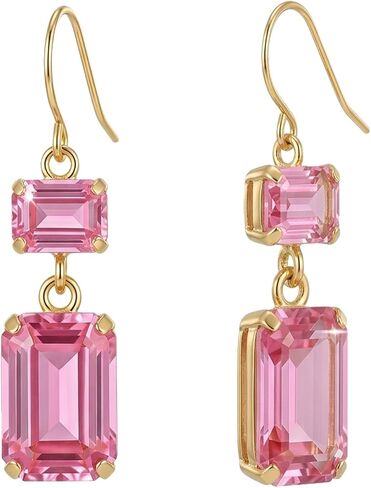 Pink Crystal Dangle Earrings for Women Rectangle Baguette Stone Rhinestone Drop Statement Bridal Party Jewelry Gift in Kuwait