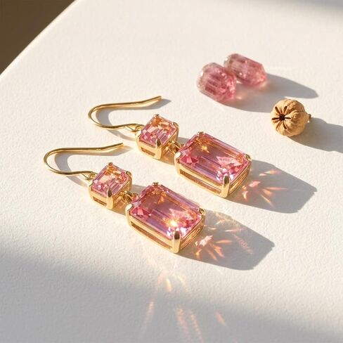 Pink Crystal Dangle Earrings for Women Rectangle Baguette Stone Rhinestone Drop Statement Bridal Party Jewelry Gift in Kuwait