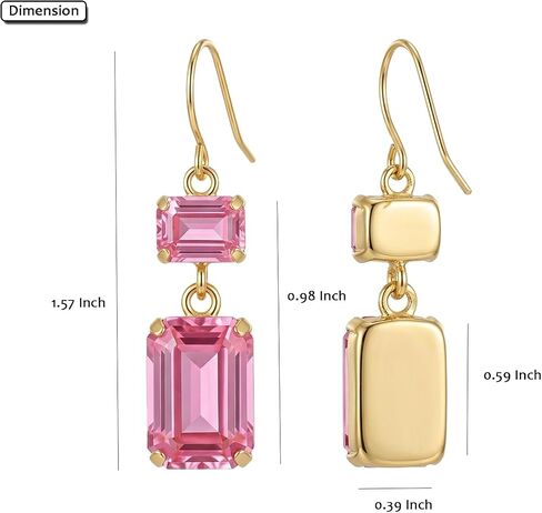 Pink Crystal Dangle Earrings for Women Rectangle Baguette Stone Rhinestone Drop Statement Bridal Party Jewelry Gift in Kuwait