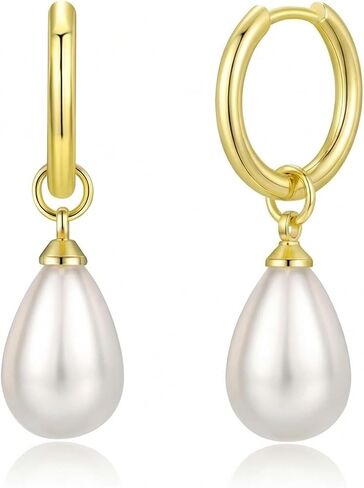 Gmai 18K Stainless Steel Gold Plated Teardrop Pearl Dangle Huggie Hoop Earrings for Women,Hypoallergenic Lightweight Gold Pearl Drop Earrings,Trendy Wedding Bridesmaid Jewelry Gifts for Women in Saudi Arabia