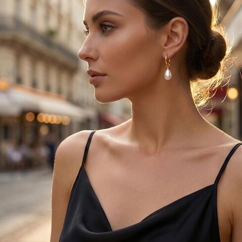 Gmai 18K Stainless Steel Gold Plated Teardrop Pearl Dangle Huggie Hoop Earrings for Women,Hypoallergenic Lightweight Gold Pearl Drop Earrings,Trendy Wedding Bridesmaid Jewelry Gifts for Women in Saudi Arabia