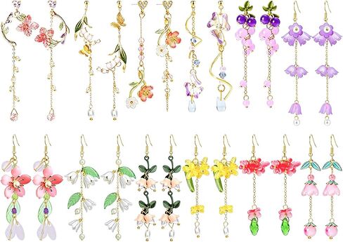 NEWITIN 12 Pairs Flower Earrings for Women Floral Tassel Earring Set | Hypoallergenic, Long Dangle Flower Leaf Designed, Multicolour Florals, Various Flowers, Gold Statement Earrings for Women in Saudi Arabia