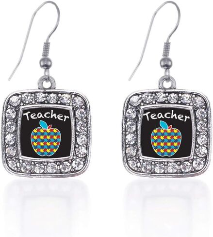 Inspired Silver - Silver Square Charm French Hook Drop Earrings with Cubic Zirconia Jewelry in Kuwait