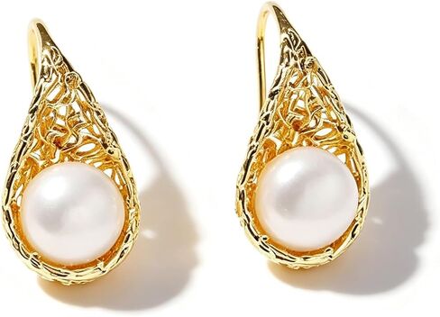 Cultured Freshwater Pearl Dangle Drop Earrings for Women, 18K Gold Plated and Sterling Silver Posts, Hypoallergenic Unique Design for Daily Commute, Romantic Gift for Her for Valentine's Day, Birthday, Mother's Day, Wedding or Party in Kuwait