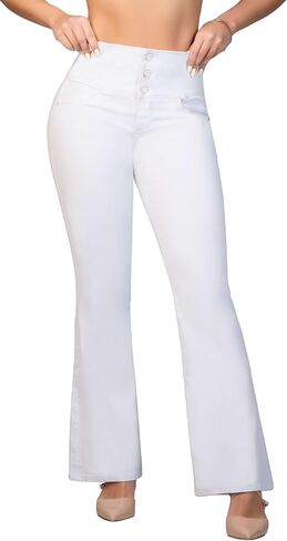 Fiorella Shapewear Pantalones Colombianos Levanta Cola | Butt Lifting Colombian Bootcut Jeans | High Rise Push Up White 540W in Saudi Arabia