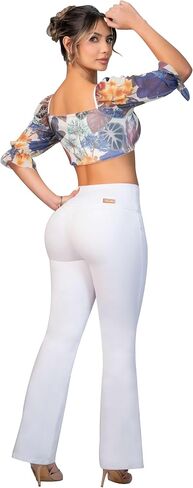 Fiorella Shapewear Pantalones Colombianos Levanta Cola | Butt Lifting Colombian Bootcut Jeans | High Rise Push Up White 540W in Saudi Arabia