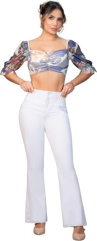 Fiorella Shapewear Pantalones Colombianos Levanta Cola | Butt Lifting Colombian Bootcut Jeans | High Rise Push Up White 540W in Saudi Arabia