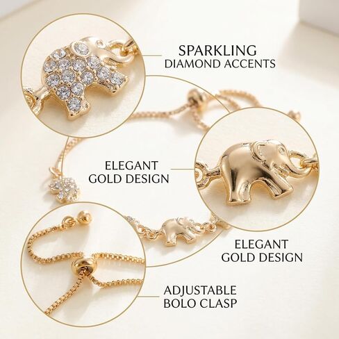 Elephant Bracelet for Women, Gold Elephant Bracelets with Diamond Accents, Elegant Elephant Jewelry for Women, Fine Animal Themed Jewelry, Delicate Gold Elephant Bracelet in Saudi Arabia