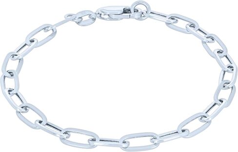 Nuragold 10k Real White Gold Paperclip 2mm Elongated Cable Link Bracelet (7"-8") Dainty Italian Jewelry for Men & Women in Kuwait