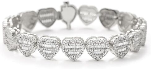 Lulu Mel Iced Out 12mm Heart Bracelet Baguette Diamond Bracelet For Women, Hip Hop Mens Full CZ 14K Gold Plated Chain Bracelet Rapper Chains With Jewelry Box in Saudi Arabia