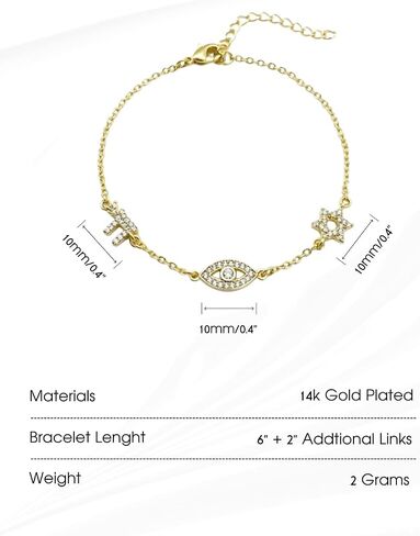14K Gold Plated Chai Evil Eye Star Of David Bracelet Women – Jewish Symbol Pendant from Israel – Elegant Hebrew With Cubic Zirconia Dainty Religious Jewish Jewelry Gift Bat Mitzva in Saudi Arabia