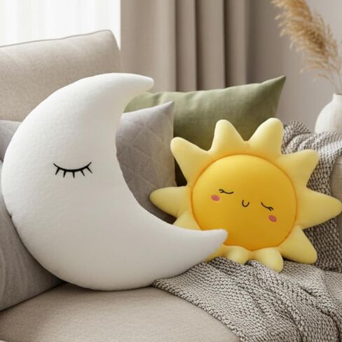 HyDren 2 Pcs Sun and Moon Plush Pillow 20.8'' 17.7'' Decorative Sofa Cushion Cute Soft Stuffed Throw Pillow Baby Children Nursery Decor Plush Toy Birthday Gift for Home Room Car Floor Decor in Kuwait