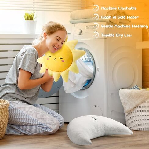 HyDren 2 Pcs Sun and Moon Plush Pillow 20.8'' 17.7'' Decorative Sofa Cushion Cute Soft Stuffed Throw Pillow Baby Children Nursery Decor Plush Toy Birthday Gift for Home Room Car Floor Decor in Kuwait
