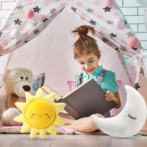 HyDren 2 Pcs Sun and Moon Plush Pillow 20.8'' 17.7'' Decorative Sofa Cushion Cute Soft Stuffed Throw Pillow Baby Children Nursery Decor Plush Toy Birthday Gift for Home Room Car Floor Decor in Kuwait