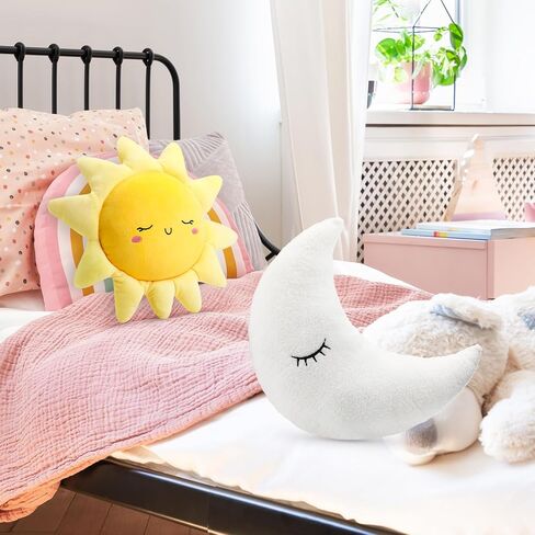 HyDren 2 Pcs Sun and Moon Plush Pillow 20.8'' 17.7'' Decorative Sofa Cushion Cute Soft Stuffed Throw Pillow Baby Children Nursery Decor Plush Toy Birthday Gift for Home Room Car Floor Decor in Kuwait