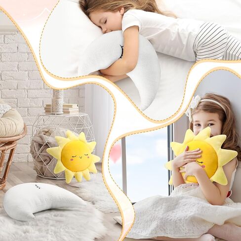 HyDren 2 Pcs Sun and Moon Plush Pillow 20.8'' 17.7'' Decorative Sofa Cushion Cute Soft Stuffed Throw Pillow Baby Children Nursery Decor Plush Toy Birthday Gift for Home Room Car Floor Decor in Kuwait