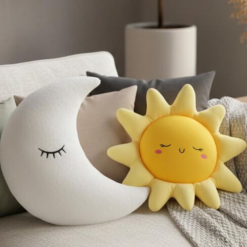 HyDren 2 Pcs Sun and Moon Plush Pillow 20.8'' 17.7'' Decorative Sofa Cushion Cute Soft Stuffed Throw Pillow Baby Children Nursery Decor Plush Toy Birthday Gift for Home Room Car Floor Decor in Kuwait