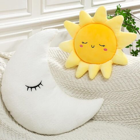HyDren 2 Pcs Sun and Moon Plush Pillow 20.8'' 17.7'' Decorative Sofa Cushion Cute Soft Stuffed Throw Pillow Baby Children Nursery Decor Plush Toy Birthday Gift for Home Room Car Floor Decor in Kuwait
