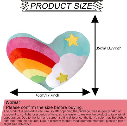 Heart Pillow Plush Toy Soft Rainbow Star Shaped Throw Pillow Gifts, 17"x13" in Saudi Arabia