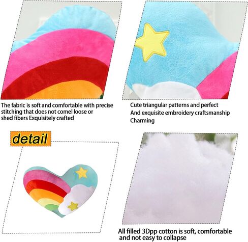 Heart Pillow Plush Toy Soft Rainbow Star Shaped Throw Pillow Gifts, 17"x13" in Saudi Arabia