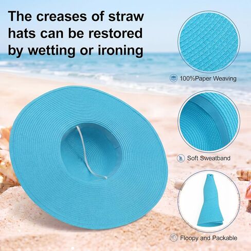 Shihanee 12 Pack Women's Wide Brim Sun Hat and Crystal Oversized Square Sunglasses Beach Sun Straw Hat UV UPF 50+ for Party in Kuwait
