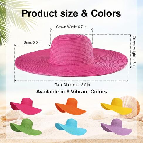 Shihanee 12 Pack Women's Wide Brim Sun Hat and Crystal Oversized Square Sunglasses Beach Sun Straw Hat UV UPF 50+ for Party in Kuwait