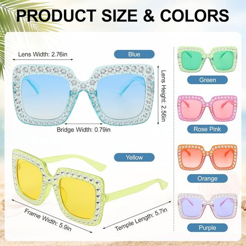 Shihanee 12 Pack Women's Wide Brim Sun Hat and Crystal Oversized Square Sunglasses Beach Sun Straw Hat UV UPF 50+ for Party in Kuwait