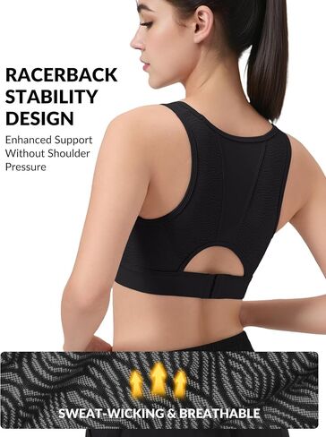 Yvette Racerback Sports Bras for Women High Impact, Maximum Support Wireless Running Bra for Large Breasts with Sewn in Pads in Kuwait