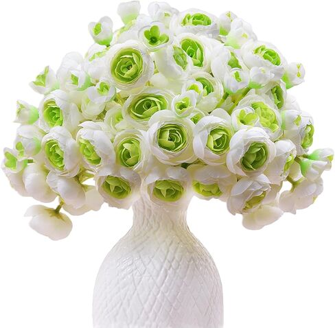 32Pcs Ivory White Real Touch Ranunculus Artificial Flowers | Faux Silk Mini Peonies Bulk – Fake Wedding Flowers for DIY Bouquet, Home Decor, Bridal Shower & Centerpieces in Kuwait