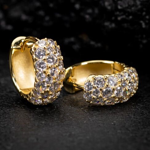 Yellow Gold Plated 925 Sterling Silver Post Hoop Earrings Flower Set 3d Fully Iced Cubic Zirconia CZ 12mm Unisex Ice Out Huggie Small Sparkle Silver Hoop Earrings Fine Jewelry Birthday Gifts for Men,Women in Kuwait