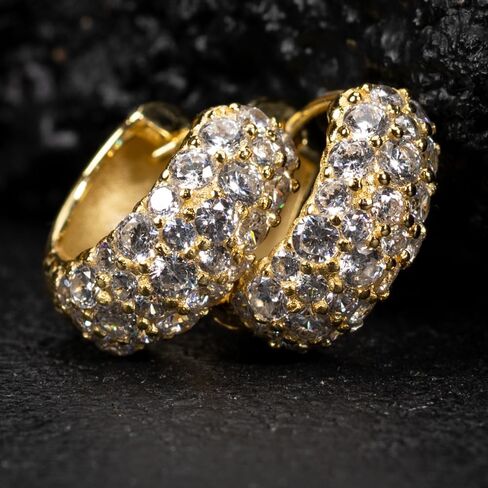 Yellow Gold Plated 925 Sterling Silver Post Hoop Earrings Flower Set 3d Fully Iced Cubic Zirconia CZ 12mm Unisex Ice Out Huggie Small Sparkle Silver Hoop Earrings Fine Jewelry Birthday Gifts for Men,Women in Kuwait