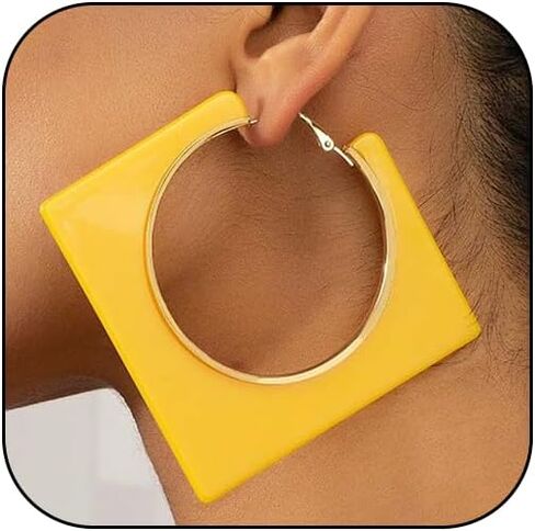 Acrylic Hoop Earrings for Women Large Square Neon Dangle Drop Earrings Statement Geometric Vintage Party Jewelry in Kuwait