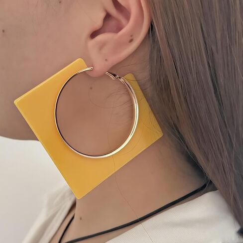 Acrylic Hoop Earrings for Women Large Square Neon Dangle Drop Earrings Statement Geometric Vintage Party Jewelry in Kuwait
