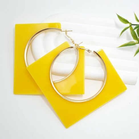 Acrylic Hoop Earrings for Women Large Square Neon Dangle Drop Earrings Statement Geometric Vintage Party Jewelry in Kuwait