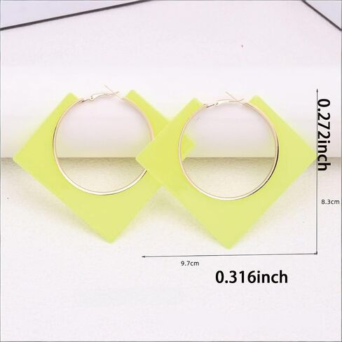 Acrylic Hoop Earrings for Women Large Square Neon Dangle Drop Earrings Statement Geometric Vintage Party Jewelry in Kuwait