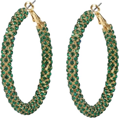 Sparkly Green Rhinestone Earrings, Large Emerald Green Earrings For Women, Trendy Hoop Statement Jewelry, Lightweight Prom Accessories, Chic Party Gifts in Saudi Arabia