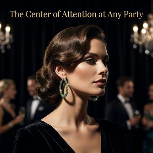 Sparkly Green Rhinestone Earrings, Large Emerald Green Earrings For Women, Trendy Hoop Statement Jewelry, Lightweight Prom Accessories, Chic Party Gifts in Saudi Arabia