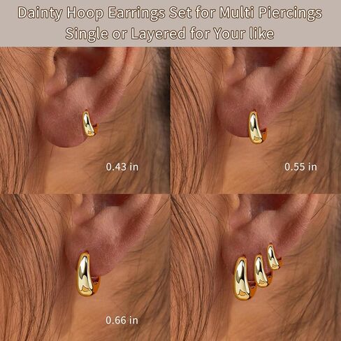 3Pairs Gold Hoop Earrings Set for Women Chunky Small Huggie Hoop Earrings Dainty Earring Hypoallergenic Lightweight and Compact Fashionable and Sturdy Suitable for Multiple Piercings in Saudi Arabia