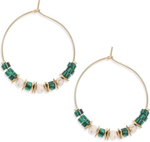 Jean Beau Natural Stone Bead Hoop Earrings for Women, Boho Trendy Summer Beach Jewelry Gift in Kuwait