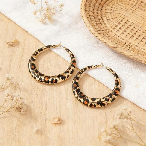 Leopard Print Big Hoop Earrings for Women, Large Statement Cheetah Gold Circle Earring, Trendy Vintage Leopard Loop Earrings, Fashion Everyday Jewelry Gift in Saudi Arabia