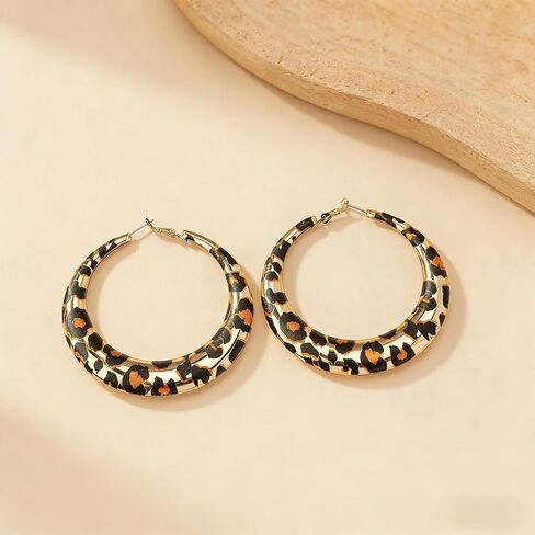 Leopard Print Big Hoop Earrings for Women, Large Statement Cheetah Gold Circle Earring, Trendy Vintage Leopard Loop Earrings, Fashion Everyday Jewelry Gift in Saudi Arabia