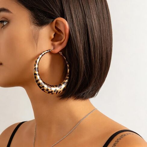 Leopard Print Big Hoop Earrings for Women, Large Statement Cheetah Gold Circle Earring, Trendy Vintage Leopard Loop Earrings, Fashion Everyday Jewelry Gift in Saudi Arabia