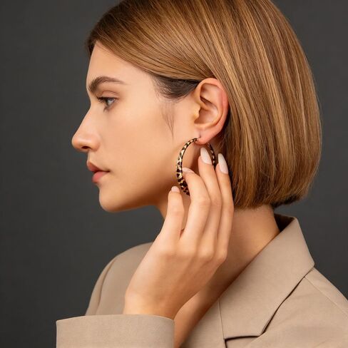 Leopard Print Big Hoop Earrings for Women, Large Statement Cheetah Gold Circle Earring, Trendy Vintage Leopard Loop Earrings, Fashion Everyday Jewelry Gift in Saudi Arabia