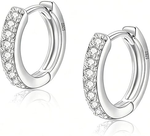 925 Sterling Silver Hoop Earrings for Women, Cubic Zirconia Hoops in 8mm/10mm/12mm Sizes, Hypoallergenic Ear Jewelry in Kuwait