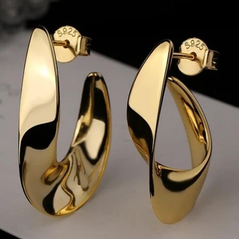 Glossy Twisty Design Hoop Earrings Female Gorgeous Metal Jewelry in Kuwait