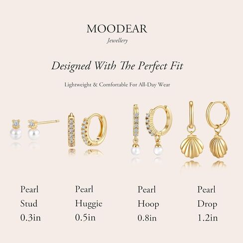 Pearl Earrings Set for Women, Gold Plated Stud Hoop Dangle Earrings | Includes pearl studs, hoops and drop earrings. Lightweight jewelry for weddings, gifting and daily styling. in Saudi Arabia