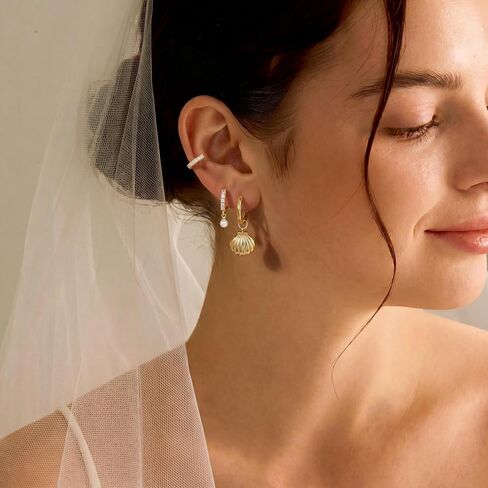 Pearl Earrings Set for Women, Gold Plated Stud Hoop Dangle Earrings | Includes pearl studs, hoops and drop earrings. Lightweight jewelry for weddings, gifting and daily styling. in Saudi Arabia