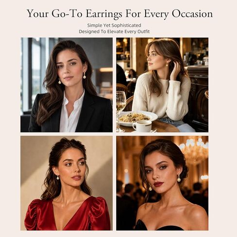 Pearl Earrings Set for Women, Gold Plated Stud Hoop Dangle Earrings | Includes pearl studs, hoops and drop earrings. Lightweight jewelry for weddings, gifting and daily styling. in Saudi Arabia