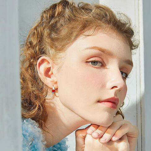 Cute Heart Hoop Earrings for Women Gold-Tone Blue Enamel Hoops with Red Heart Charm, Playful and Romantic Jewelry for Everyday Wear Red Love in Kuwait